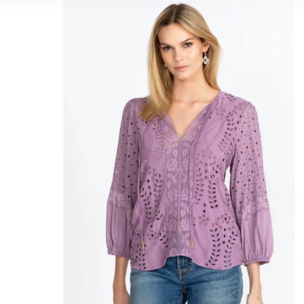 Johnny Was Janine Peasant Blouse Purple Medium